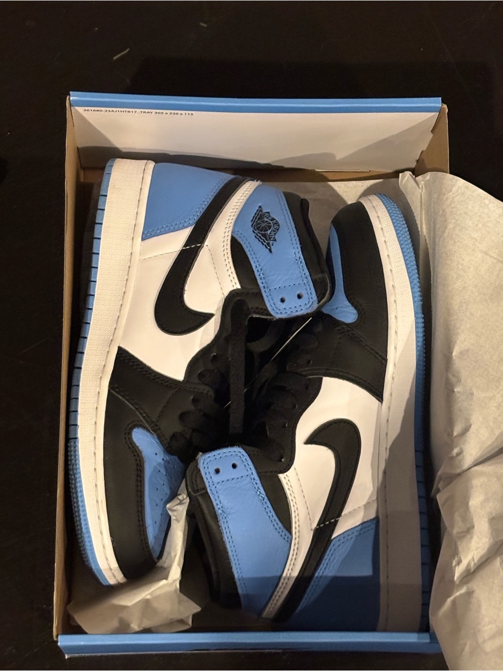 Jordan Box in University Blue and Black with White Label